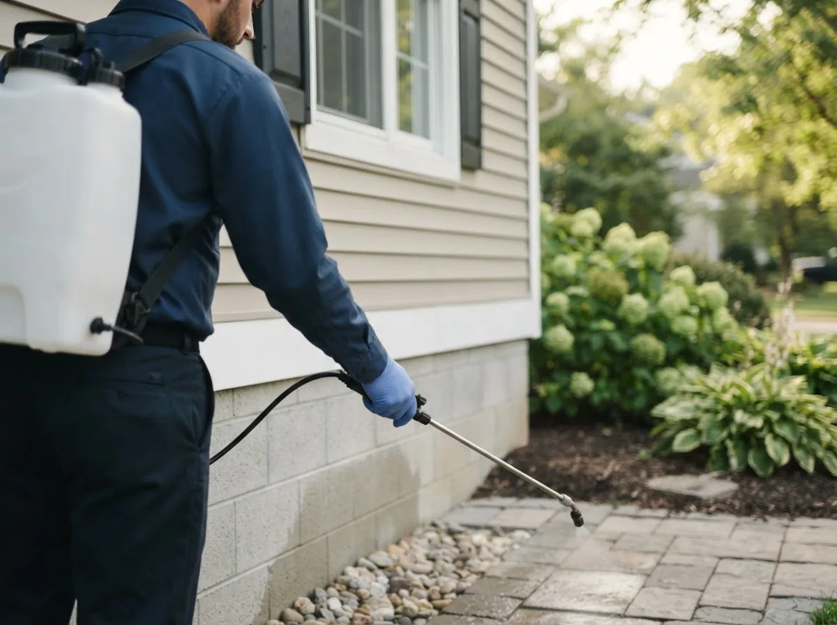 Pest control technician inspecting a home in Colfax, IL